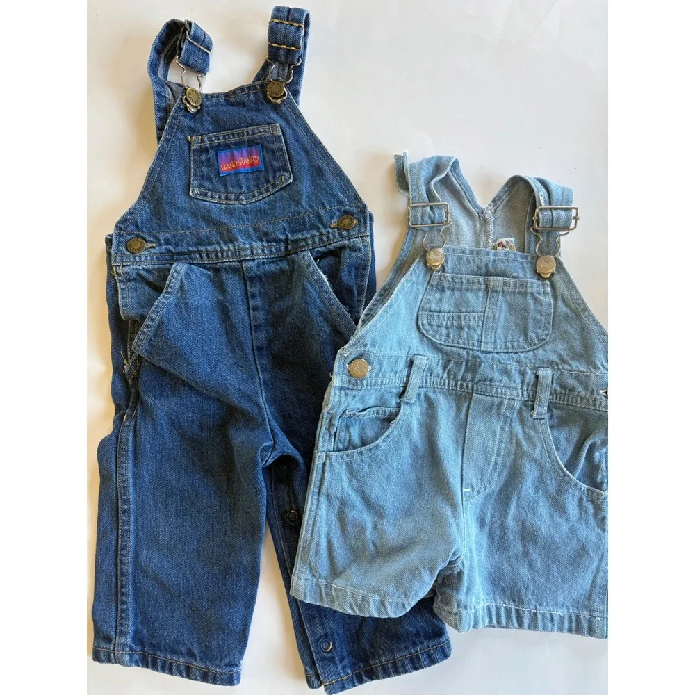 Vintage Baby Girl OshKosh B'gosh Denim Overalls Bubble Romper Bundle Lot 18M 7PC